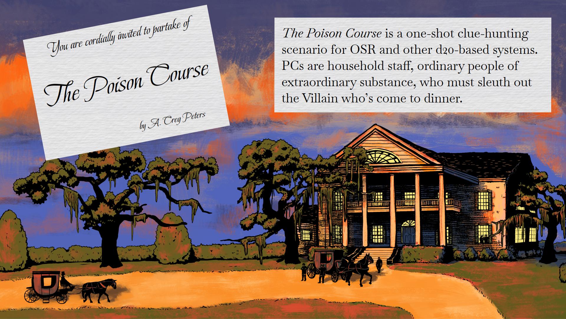 Henri Stouffon's manse at dusk as the guests' carriages begin to arrive.